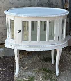 Vintage Louis XVI Revival Demilune Glass-Front Tea Cabinet Tea Table