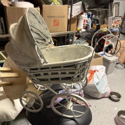 White Vintage Baby Stroller For Decoration