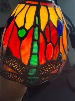 Tiffany Style Stained Glass Dragonfly Lamp Shade Multicolor 6”