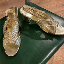 Gold 2” Heel Sandals Size 9-10