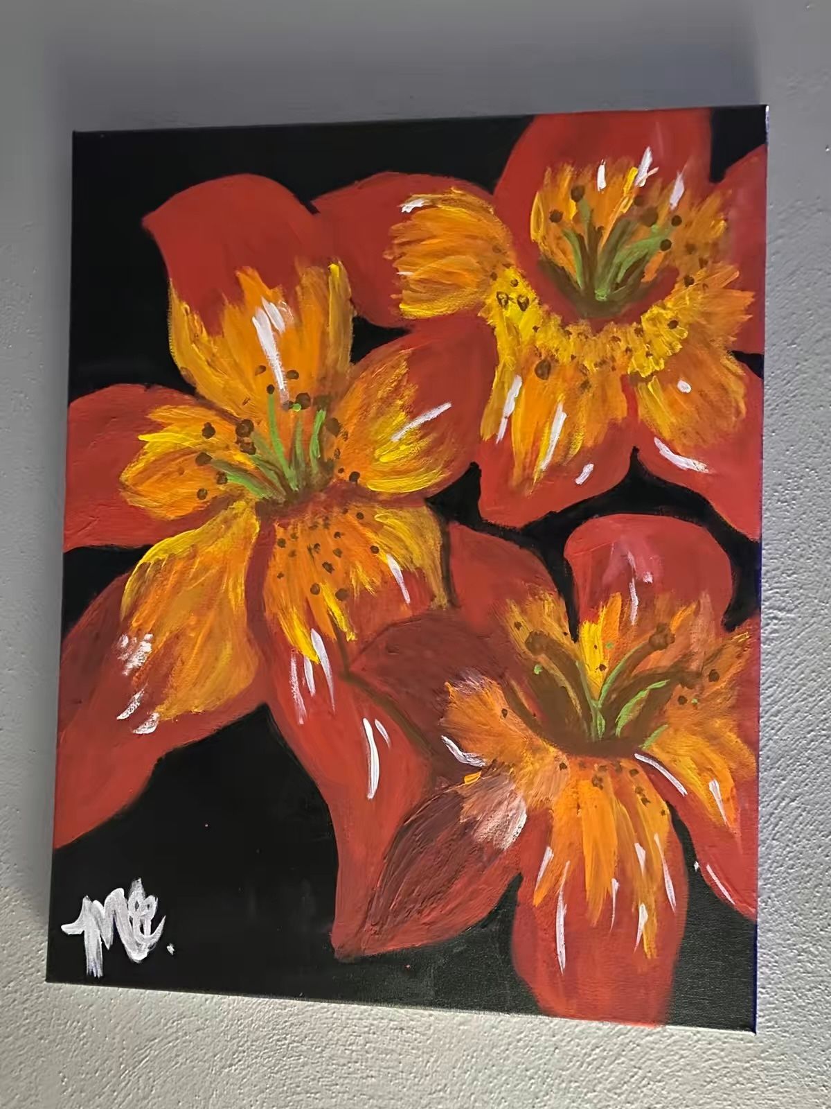 Red And Orange Flower Painting Made By Me It’s On A 25inx15in Canvas