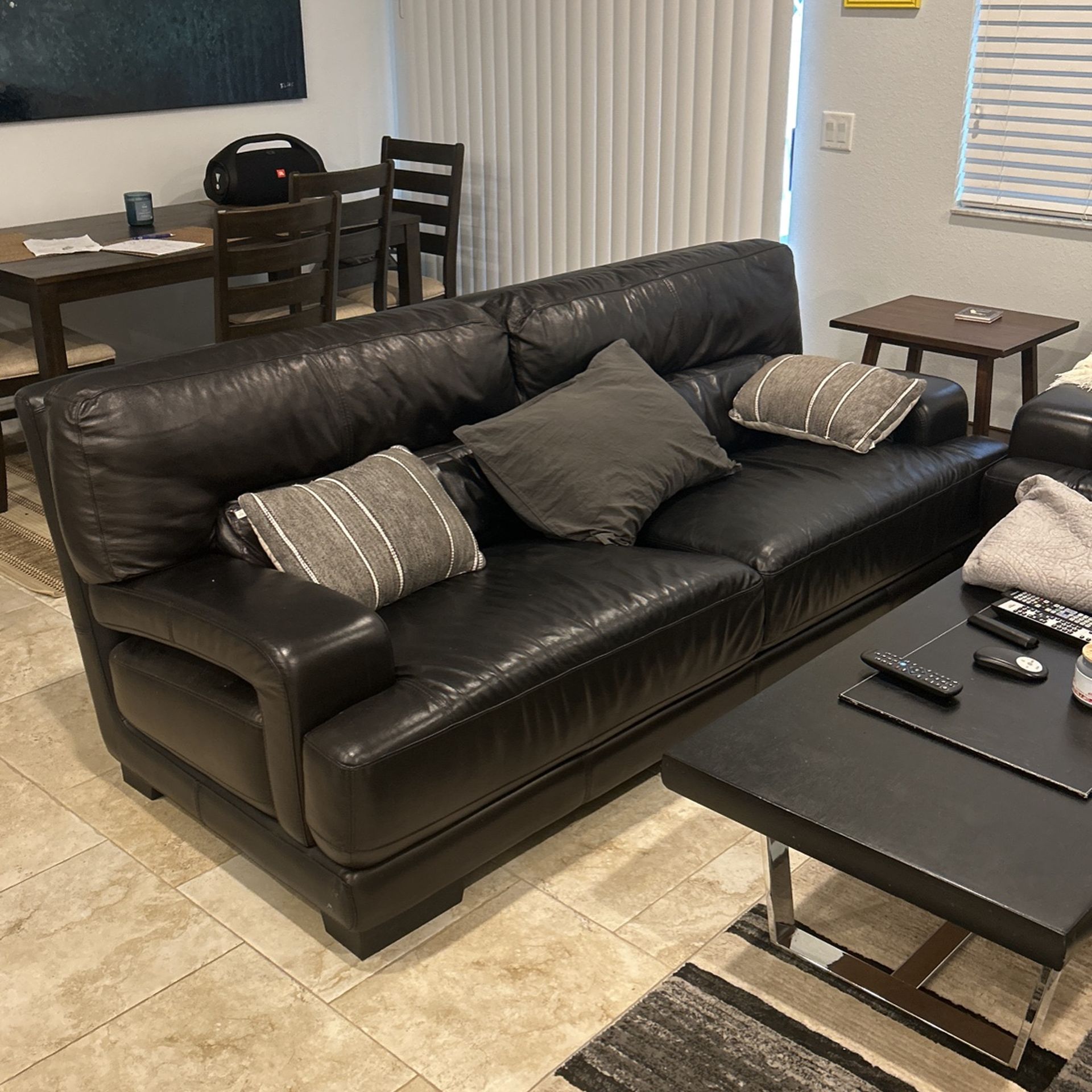 All Black Italian Leather Couch 