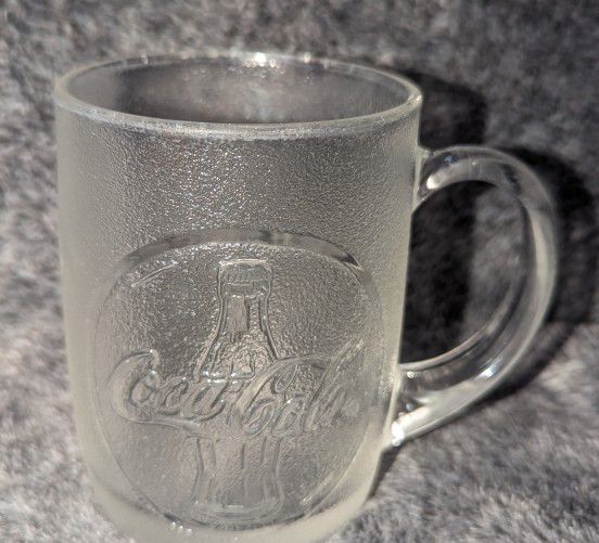 VINTAGE Coca-Cola Frosted & Embossed Glass Mug Cup | 12 oz