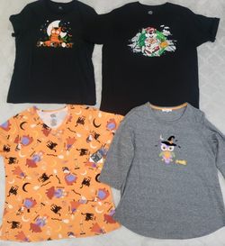 Four Halloween Women's Shirts, Size XL! Includes NWT Disney Hocus Pocus Graphic Scrub Top! Price For All!