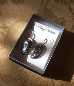 New Authentic Sterling Silver Abalone Earrings