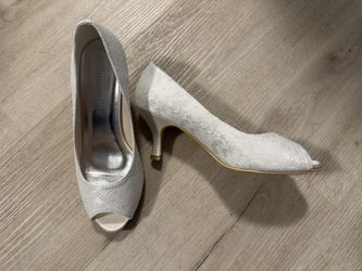 Brand New, Never Worn White Lace Peep Toe Heels