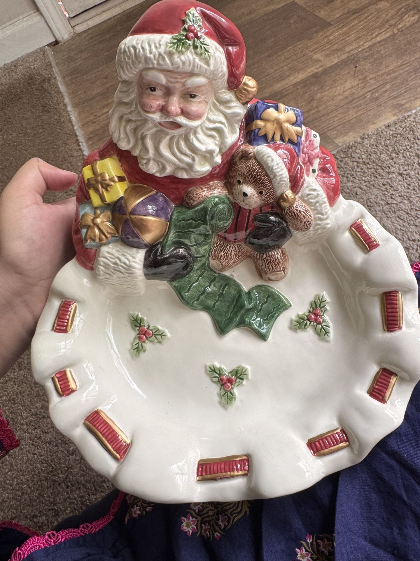 1996 Vintage Fitz and Floyd Omnibus Christmas Santa Candy Treat Bowl