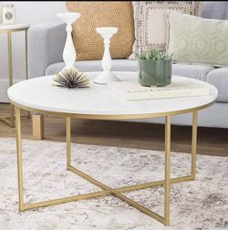 New Modern Round Coffee Table Gold and White