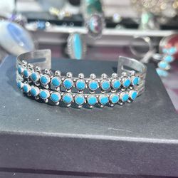 Beautiful snake eyes, double stacked light, blue turquoise, stony silver cuff