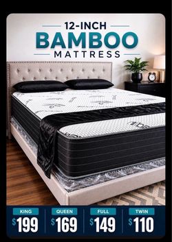 NEW 12 INCH TWIN FULL QUEEN KING HYBRID, BAMBOO PLUSH MATTRESS ONLY ORDER HERE. PAY UPON DELIVERY.