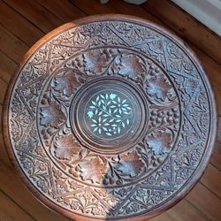 Vintage Anglo-Indian Carved Wood Inlaid Table Folding Base
