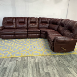 ( Delivery Available ) Large Leather Dark Brown Sectional Couch Recliner