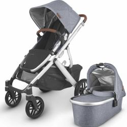UPPAbaby Vista V2 Stroller - Gregory (Blue Melange/Silver/Saddle Leather)