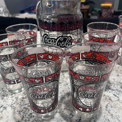 Coca Cola Jar with Cup Glasses