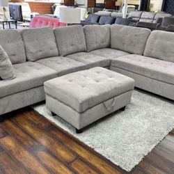 COSTCO Gray Chenille Sectional Couch And Ottoman