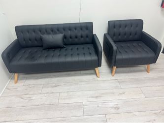 Black Tufted Sofa and Armchair Set