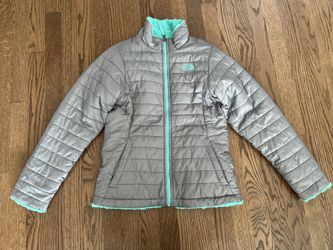 The North Face Girl's Reversible Mossbud Swirl Jacket Sz L 14/16 TEAL TURQUOISE