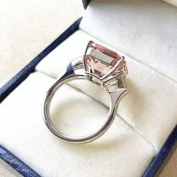 Lab Created 4.20 Ct Asscher Cut Morganite Sterling Silver Ring Size 10  