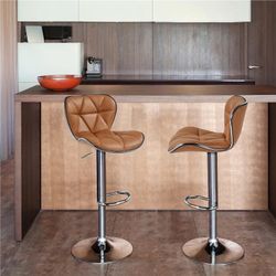 Set of 2 Adjustable Brown Bar Stools – Swivel Counter Height Chairs