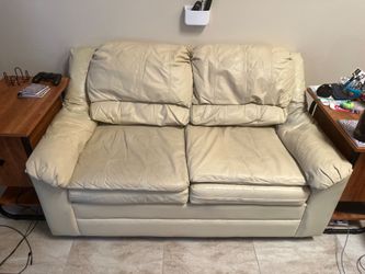Beige Leather loveseat