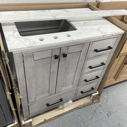 36” Solid Wood Bathroom Vanity With Quartz Top