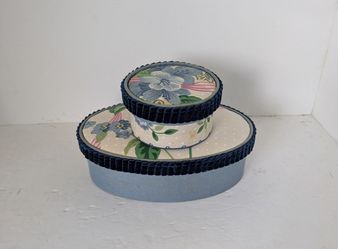 Boxes Floral Fabric Cardboard Jewelry Accessory Boxes Set Blue and Navy