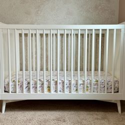 West Elm Mid-Century Convertible Crib + Newton Mattress — Excellent Condition