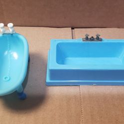 Set Of 2 Blue Dollhouse Tubs 