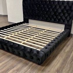 NEW Black Platform King and Queen Size Tufted Bed Frame