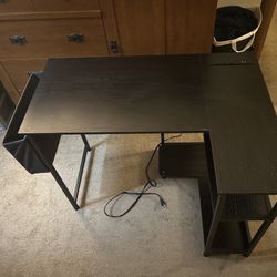 L-Shaped Computer Desk with Built-in Power Strip and Storage