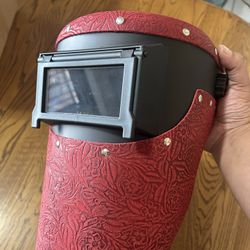 Outlaw Leather Black Slimline Red Floral Welding Hood