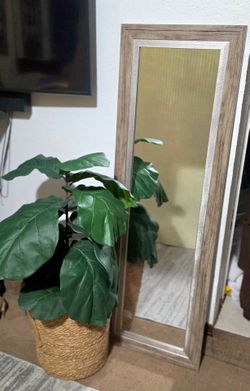 Like New Better Homes and Gardens Mirror and Large Faux Fig Tree in Wicker Basket