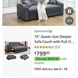 Loveseat Sofa Sleeper With USB cup Holders
