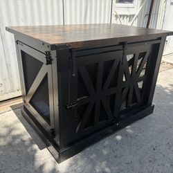 40" Dog Crate Furniture for Medium Dogs Up to 45 lb, Farmhouse Indoor End Table Dog Kennel with Sliding Doors, Black