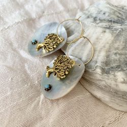 Women Gift Natural Mother Of Pearl Tree Of Life Earrings