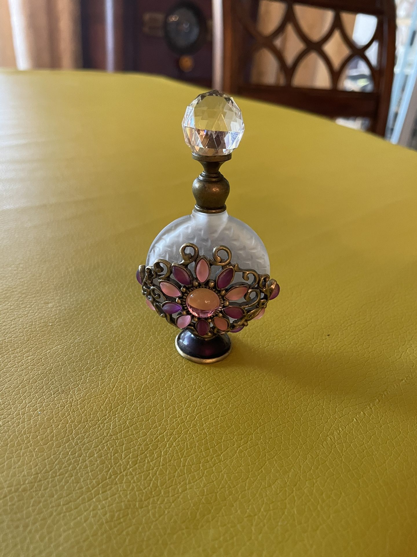 Pretty Vintage Stone Embellished Perfume Bottle With Crystal Screw Stopper