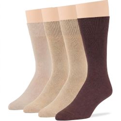 NWT Men's Cotton Crew Dress Socks 4-Pack Neutral Earth Tones Size 9-12