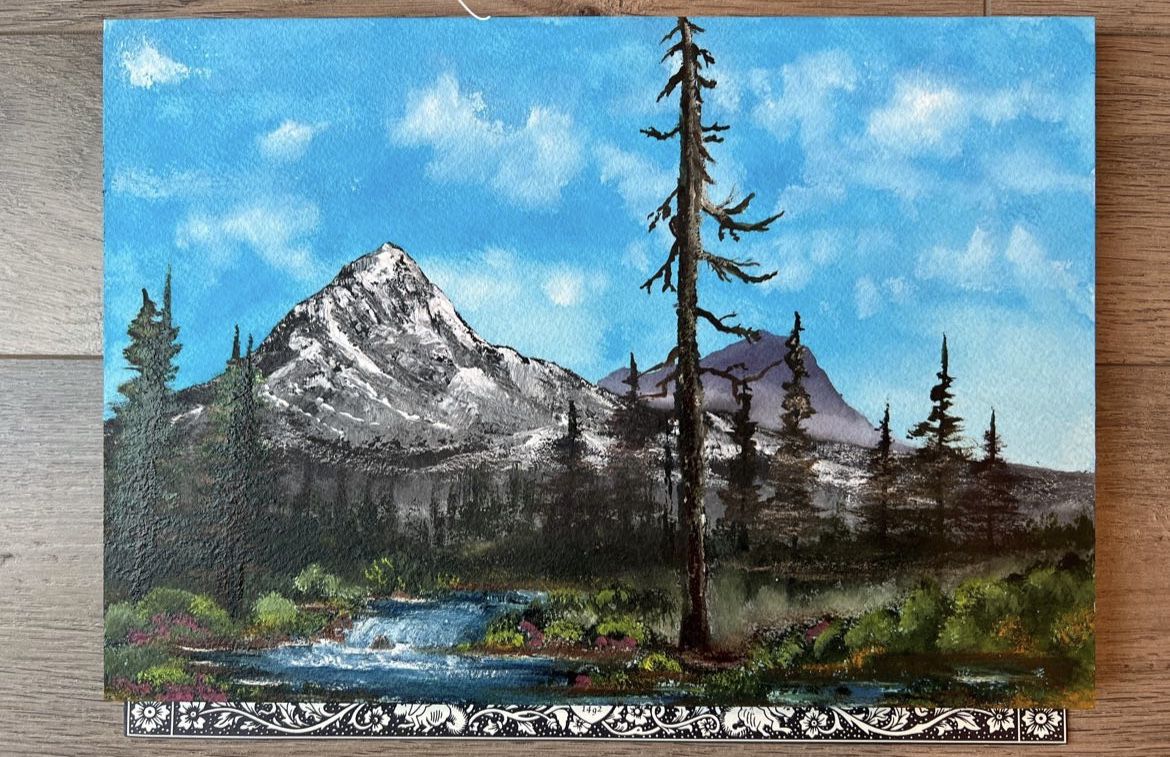 Mountain Stream Forest Painting 