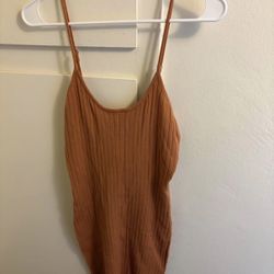 Women's Ribbed Spaghetti-Strap Dress- Rust