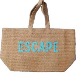 Oversized 23” ESCAPE Straw Tote Embroidered Double Handle Beach Bag