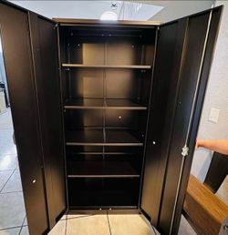 Large Black Storage Cabinet with Shelves