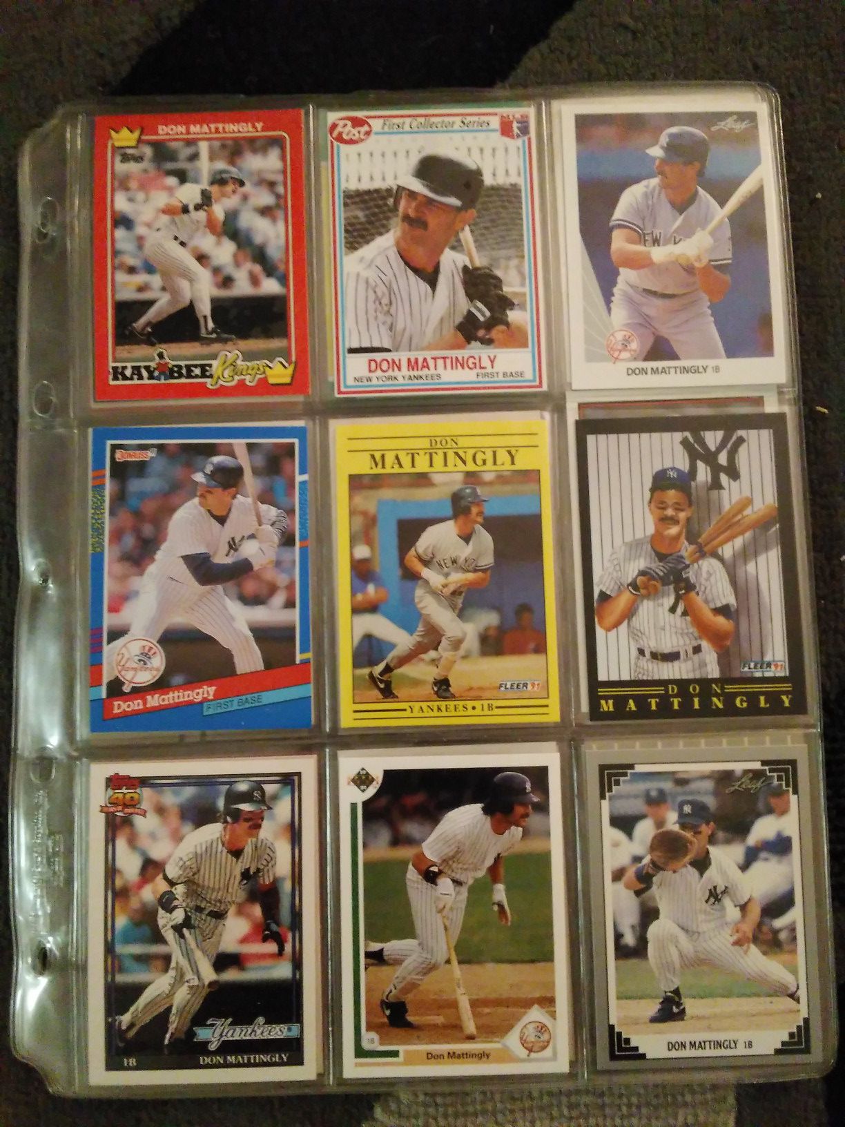 5 pages of don mattingly baseball cards