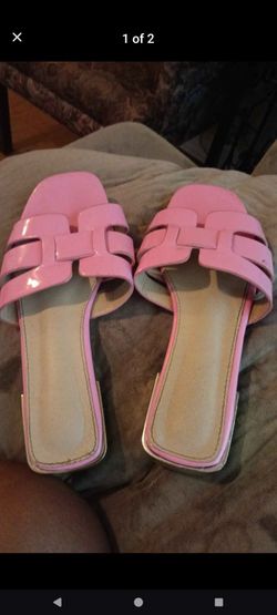 Pink Patent Leather H-Cutout Slide Sandals Size