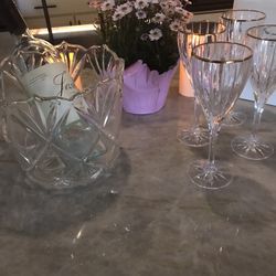  NEW, NEVER USED, 12  MIKASA GOLDEN TIARA CRYSTAL WINE GLASSES AND ICE BUCKET PAID OVER $400, ,  BUY ALL 12 TODAY $80.