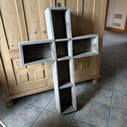 Vintage Handmade Rustic Wooden Cross Curio Shelf