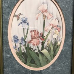 Iris And Hummingbird Art Framed 8x7 Inches 