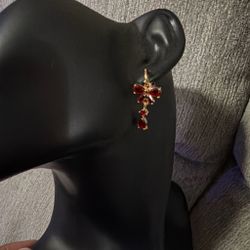 Red Crystal Gold-Tone Drop Earring