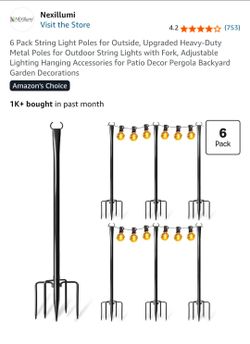 6 Pack String Light Poles for Outside