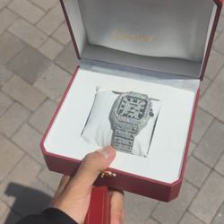 Iced Out Cartier Santos Style Watch