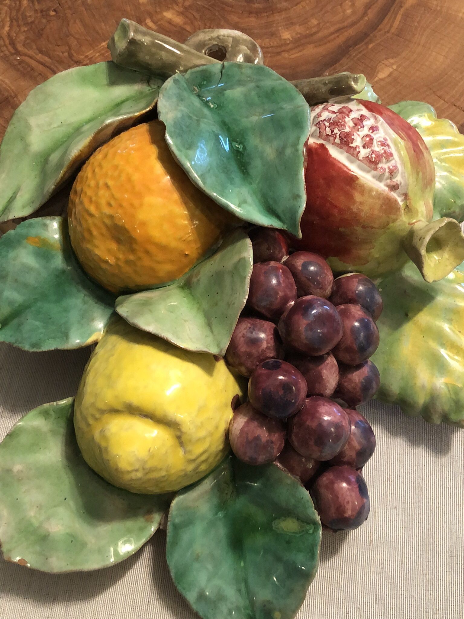 Vintage Italian Majolica Vietri Hand painted Fruit Wall Plaque 3D Pottery Art